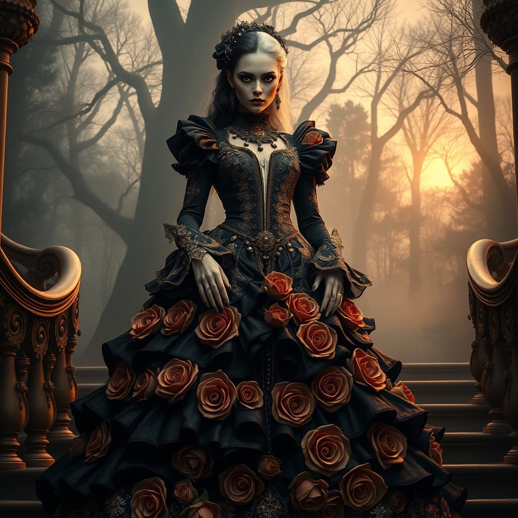 Ethereal Gothic Lady in Ornate Ball Gown