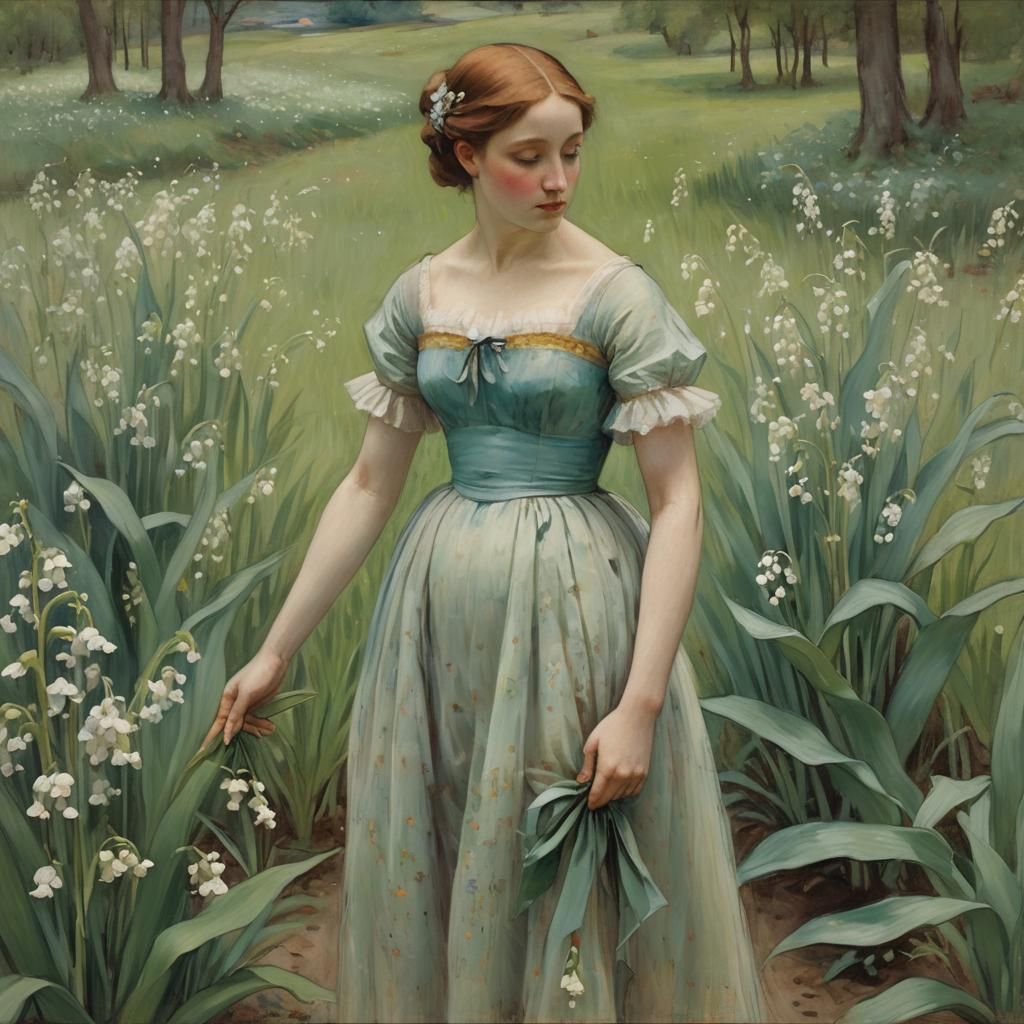Goddess in Lily Field: Ethereal Oil Painting