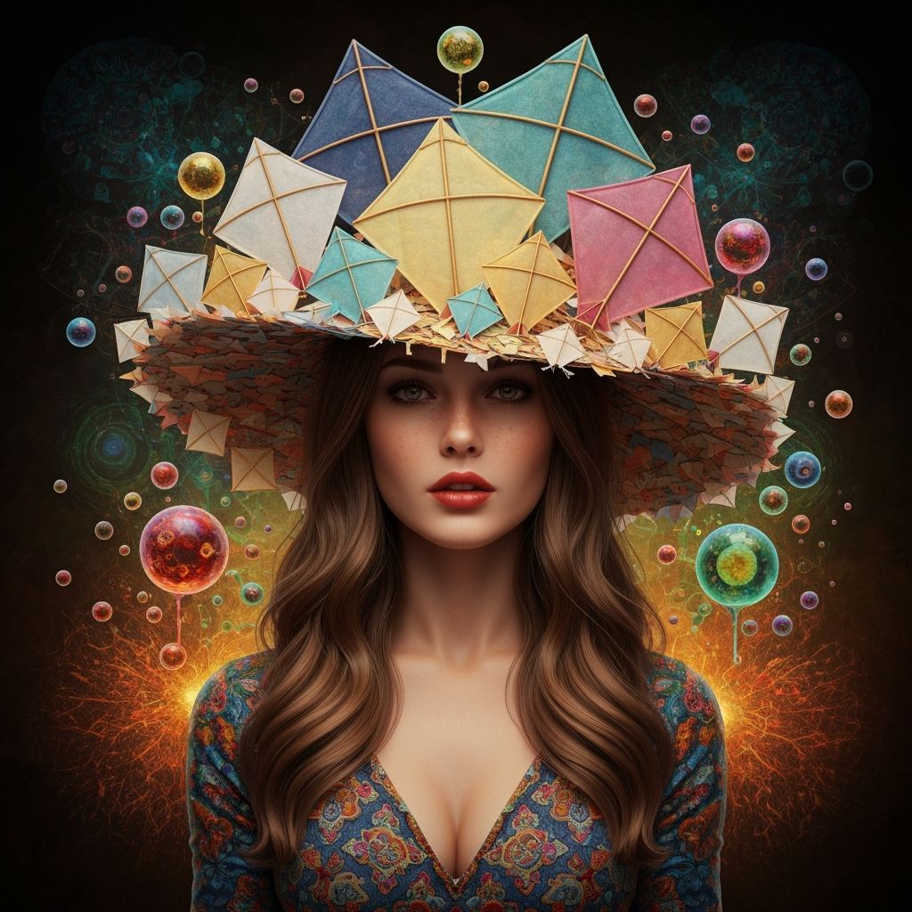 Woman Wears Intricate Kite Hat in Realistic 8K Photography