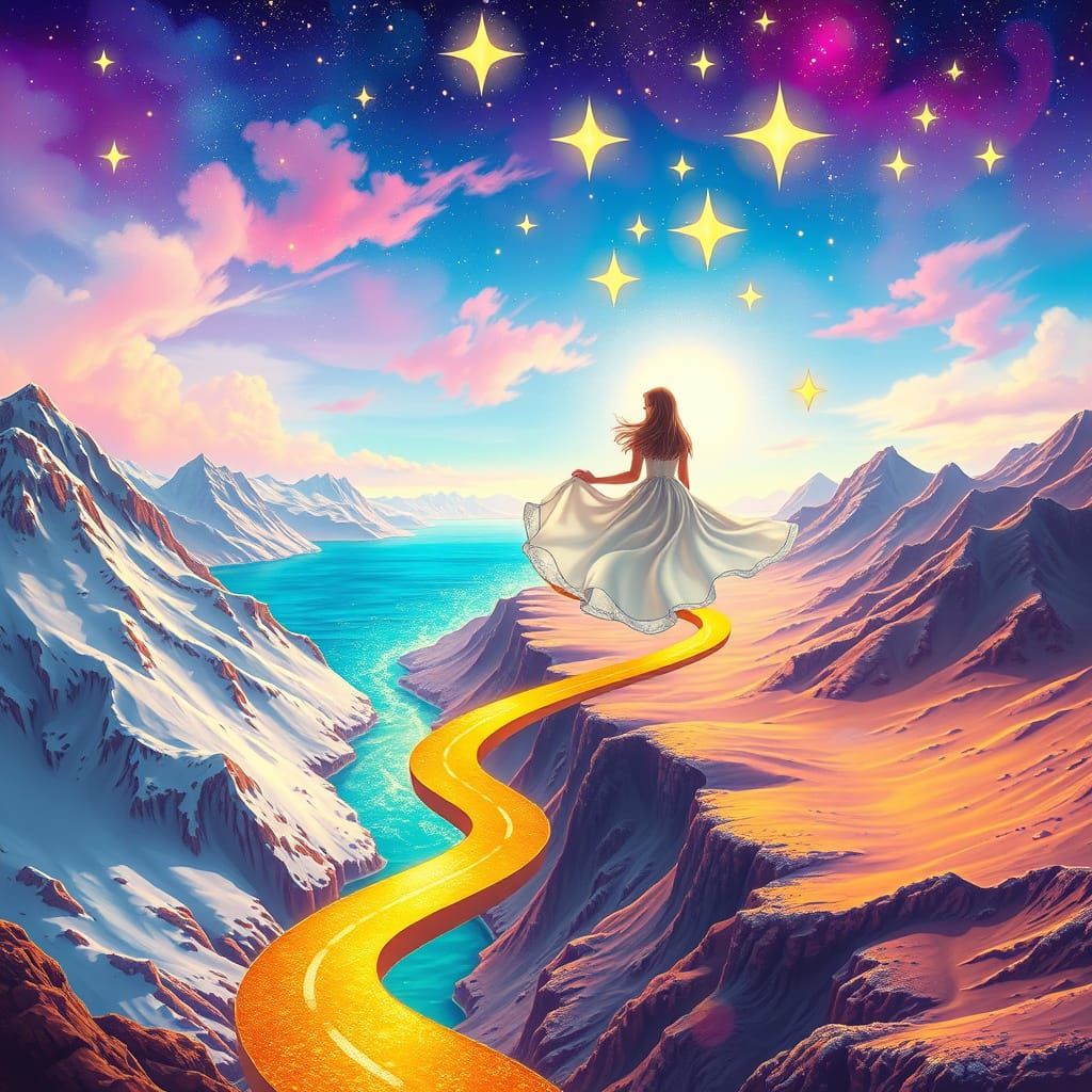 Girl in Astral Sky with Cosmic Landscape