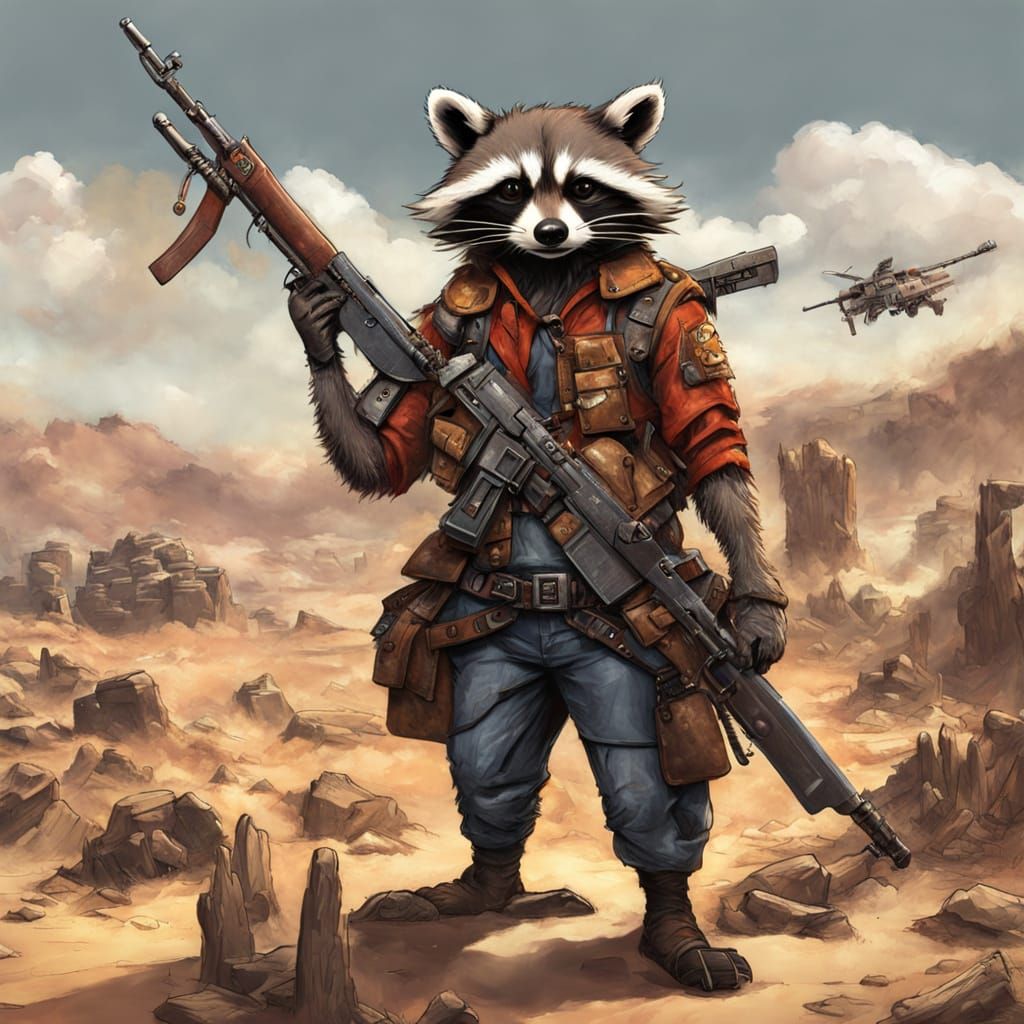 Cyberpunk Wasteland Warrior Raccoon