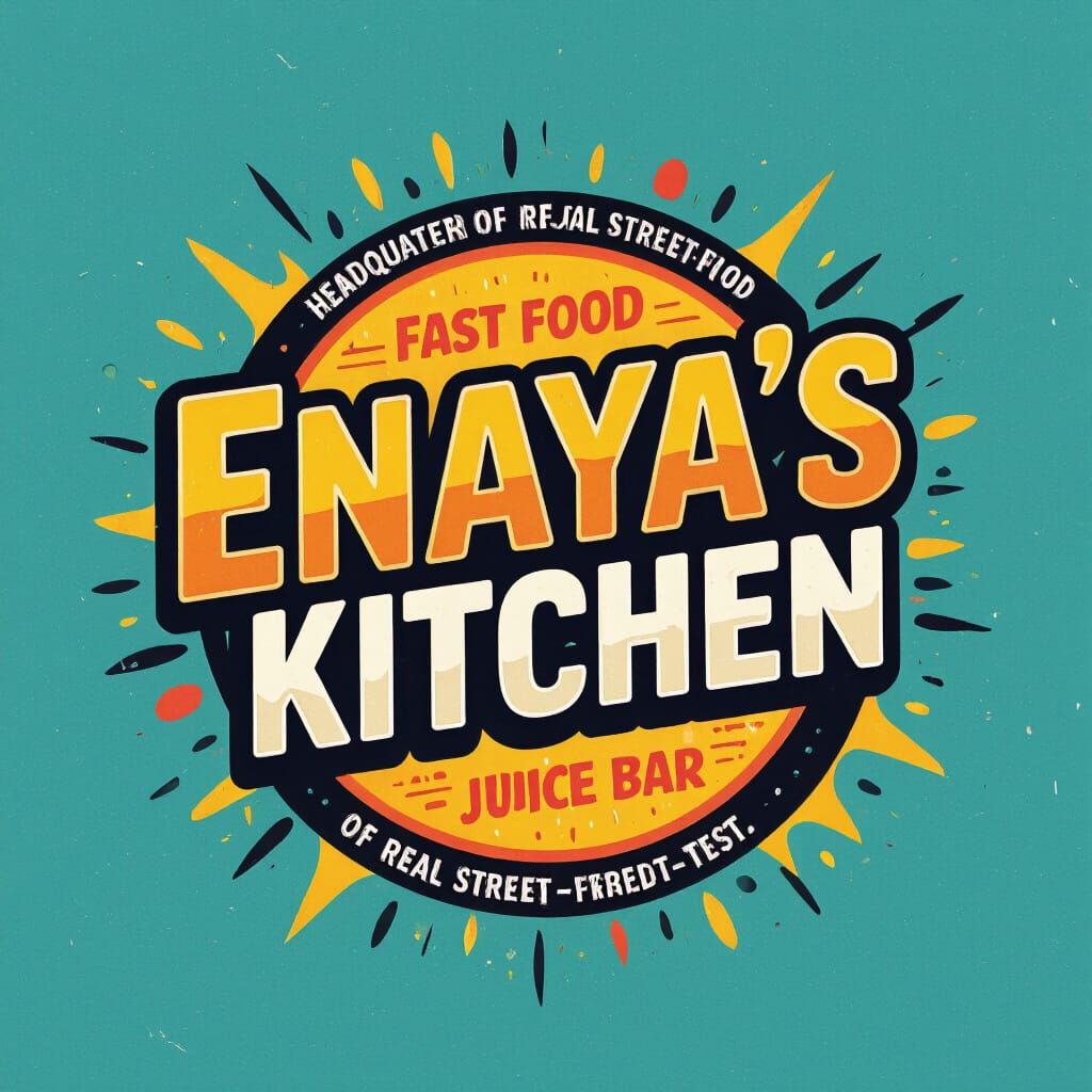 Enaya's Kitchen: Vibrant Street Art Fast Food Logo