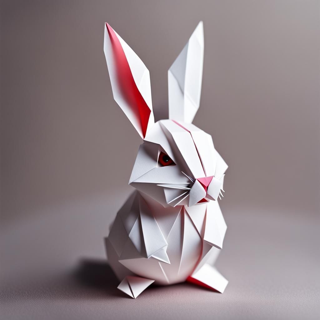 White Origami Rabbit Papercraft in Soft Focus