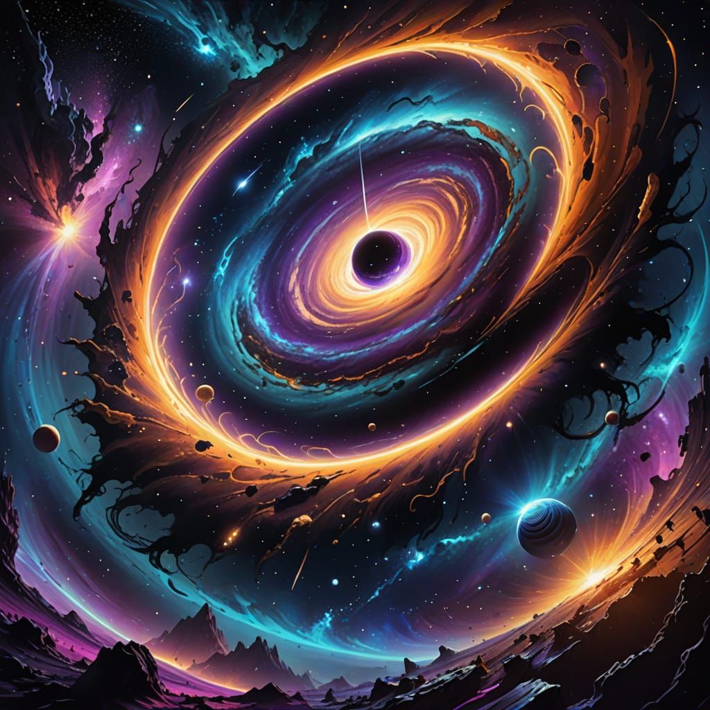 Surreal Cosmic Illustration in Vibrant Oil Painting Style