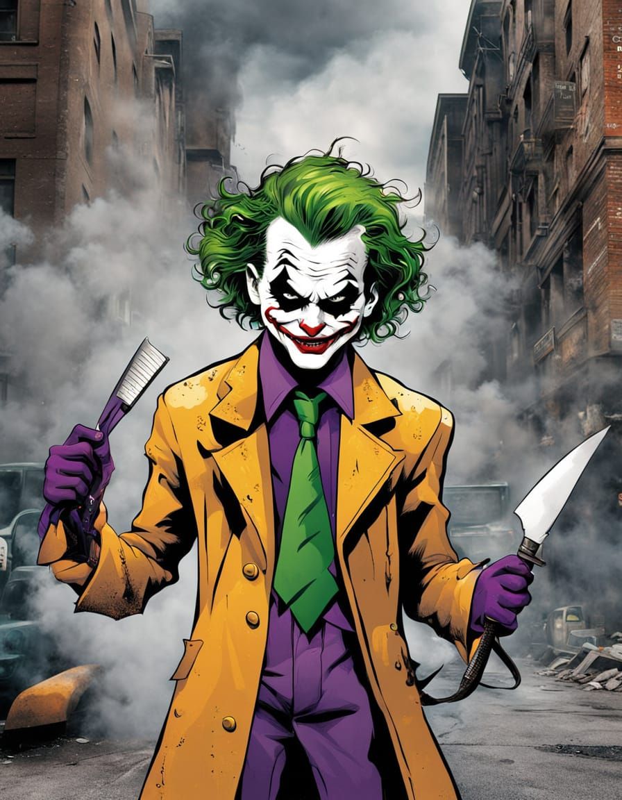 Boy Dressed As Joker With Straight Razor in Steamy City