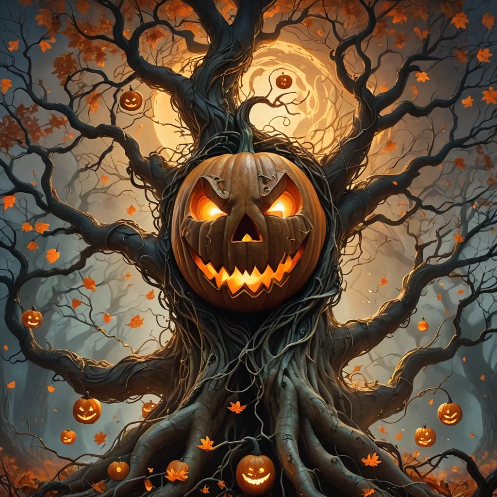 Jack-o-Lantern Ghost in Autumn Fantasy Art