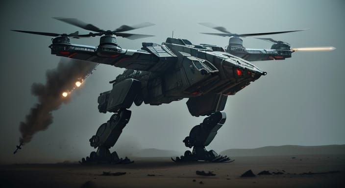 Armored Core Style Gunship Mech in Cinematic Lighting