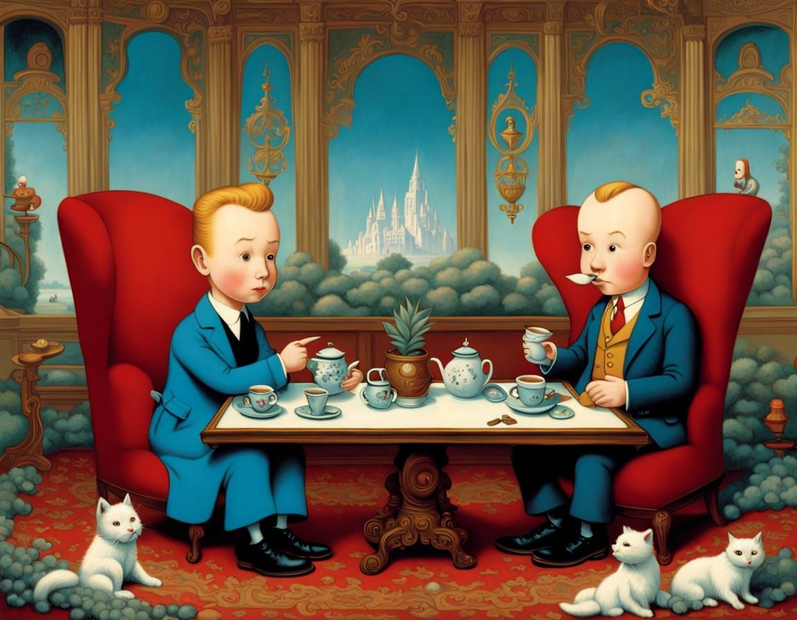 Surreal Espionage Scene in Luxurious Study