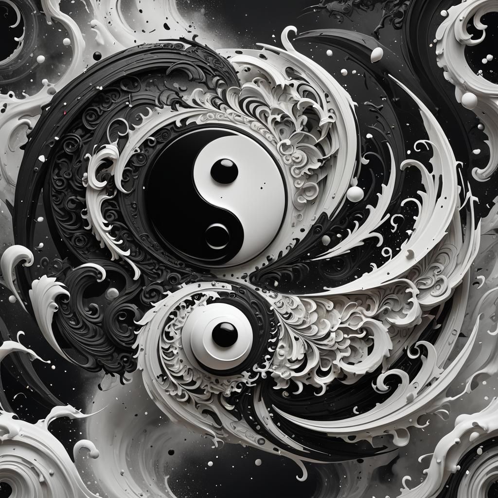 Perfectly Balanced Yin-Yang Symbol in Detailed Digital Art