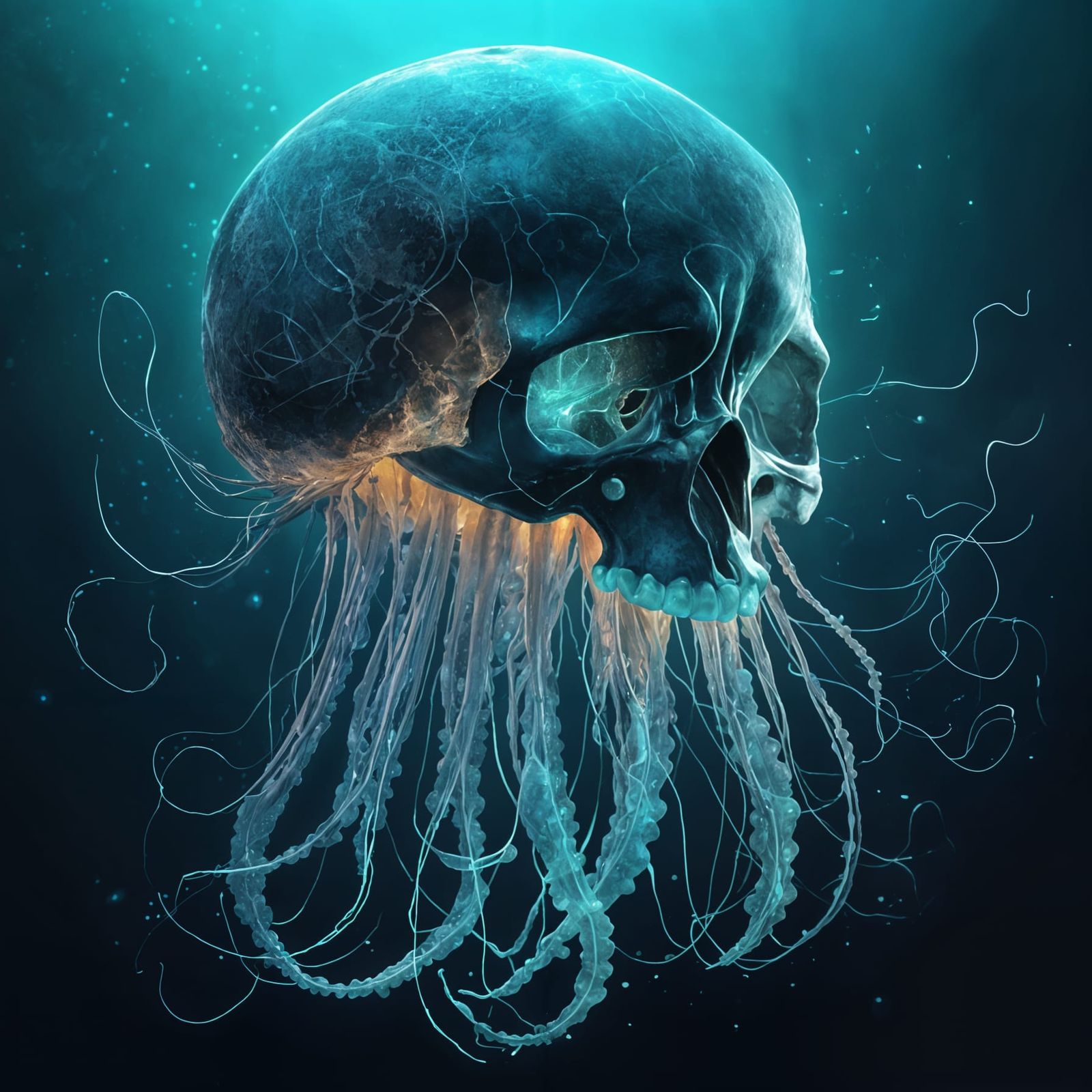 Bioluminescent Skull Jellyfish in Digital Art Style
