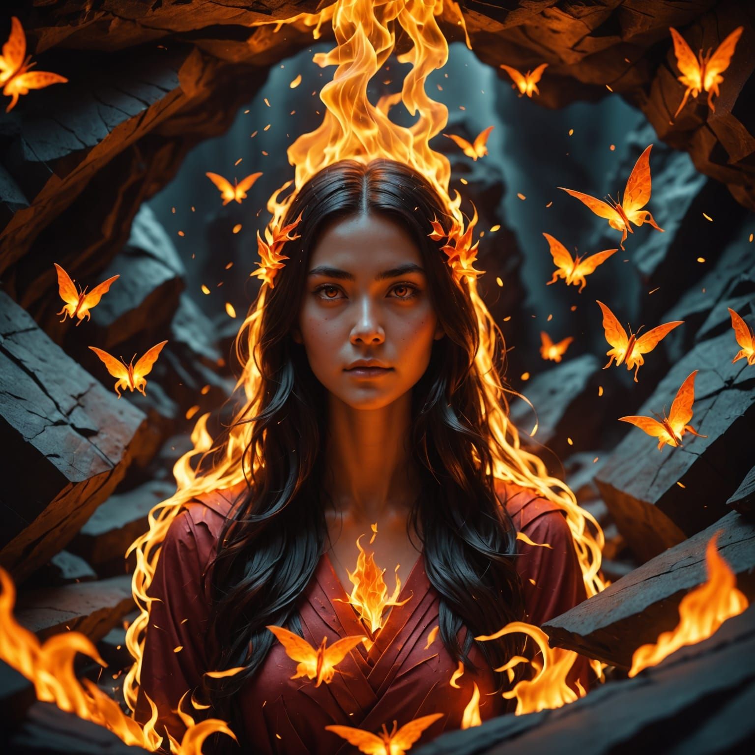 Fiery Goddess in Origami Papercraft Cave