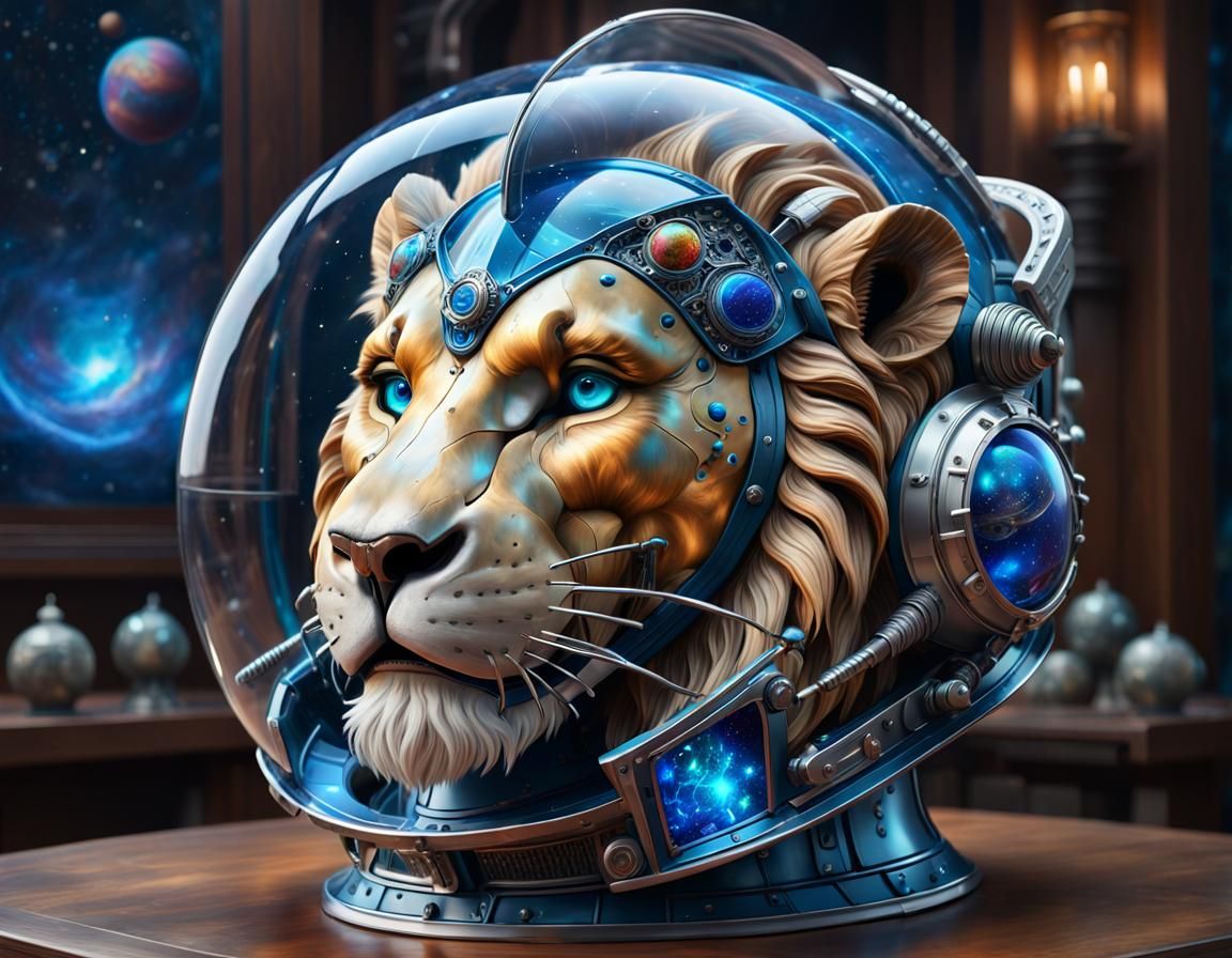 Cyberpunk Space Lion Knight in Electric Blue Armor
