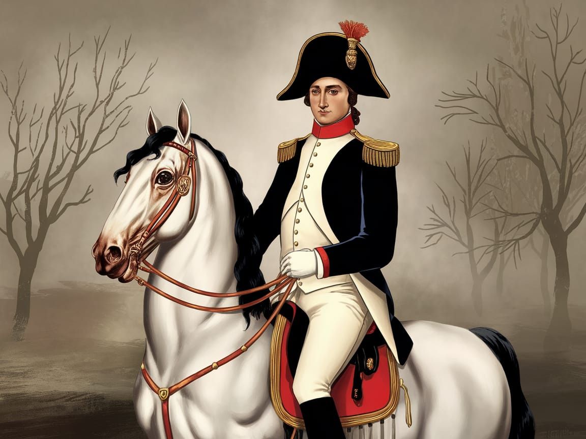 Napoleon on Horseback in Muted Military Regalia
