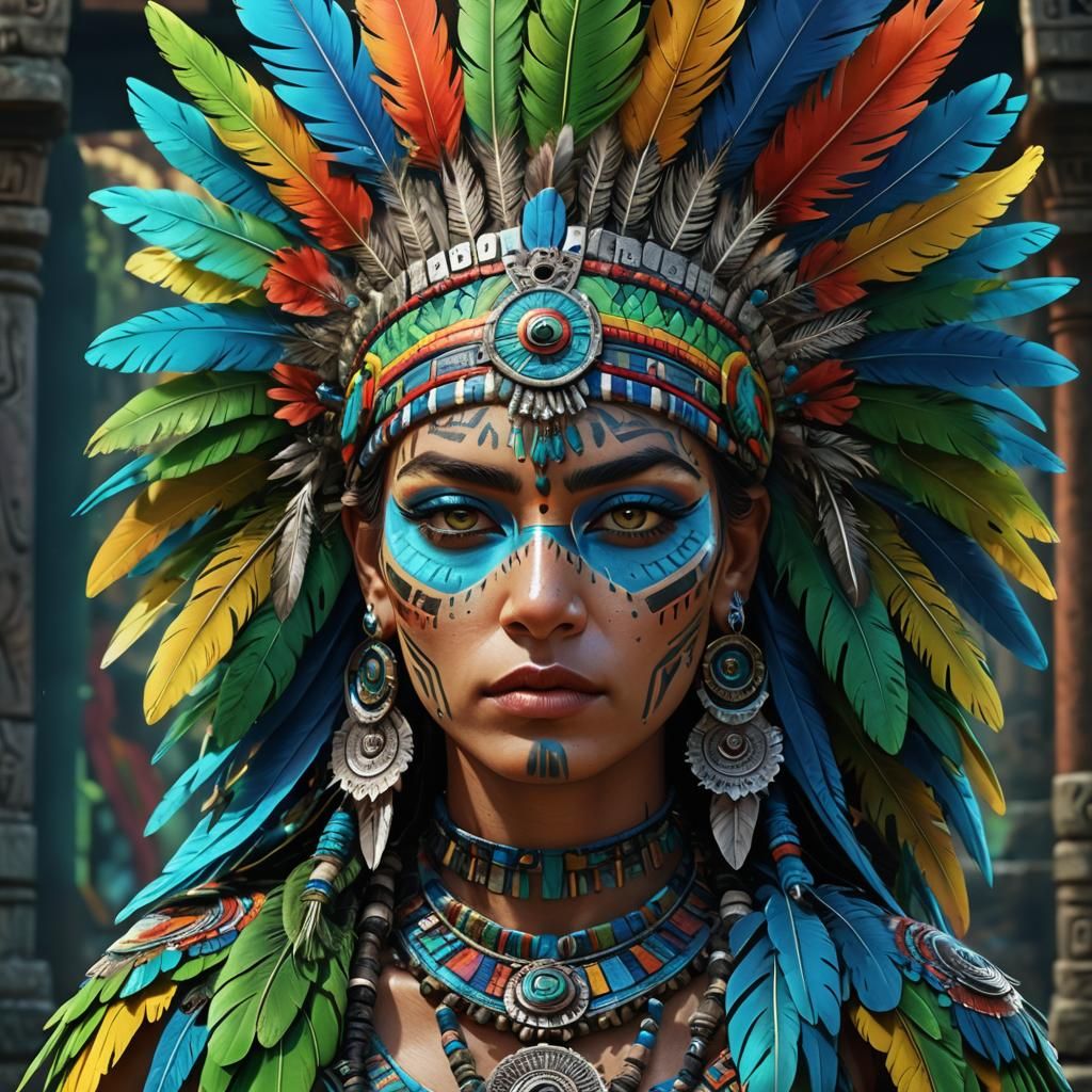 Aztec Goddess Portrait in Vibrant Digital Art