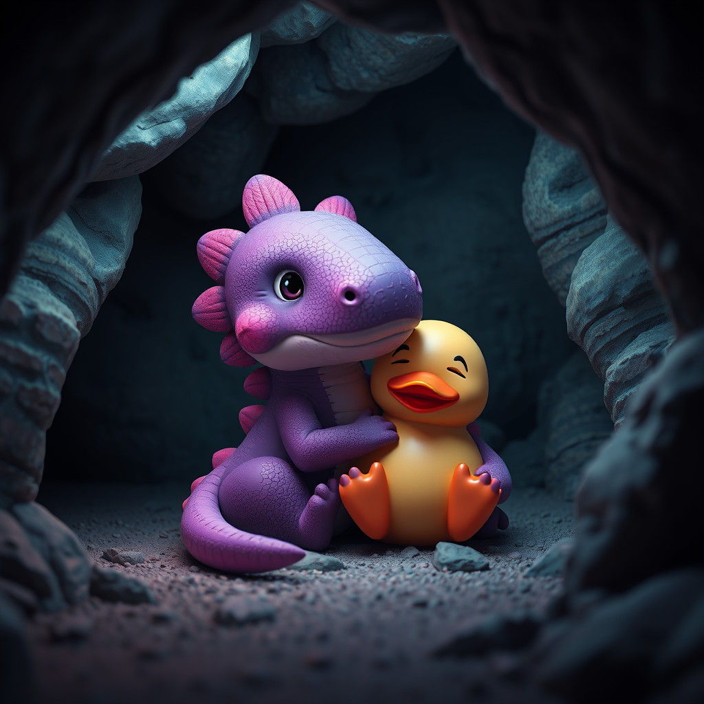 Cute Dinosaur with Rubber Duck, Fantasy Art
