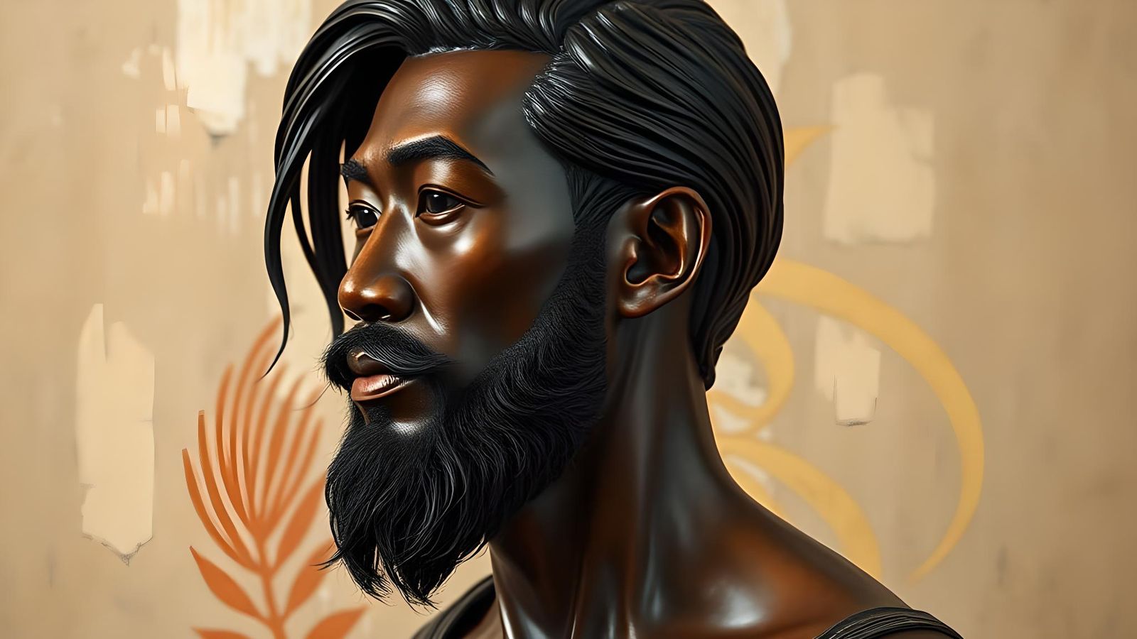 African Bust with Chinese Features in Abstract Style