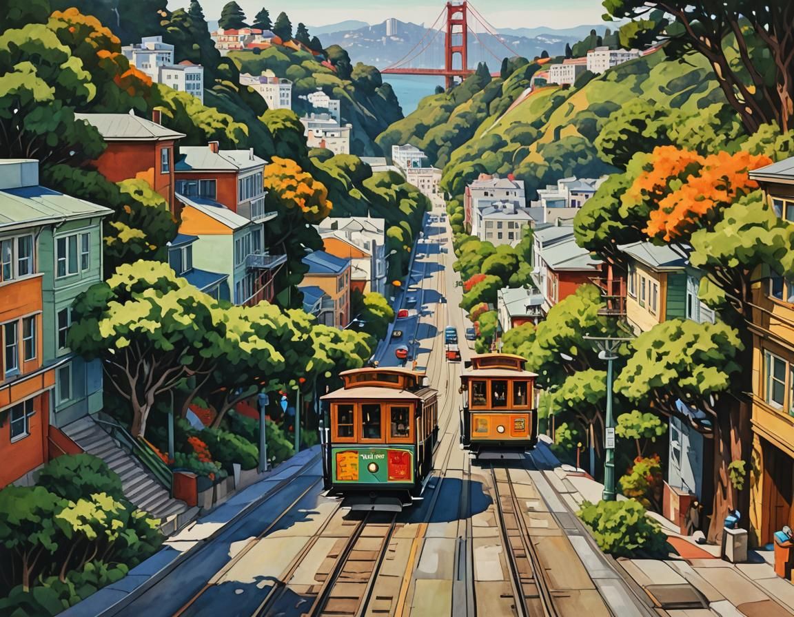 San Francisco Street Scene in Mixed Media