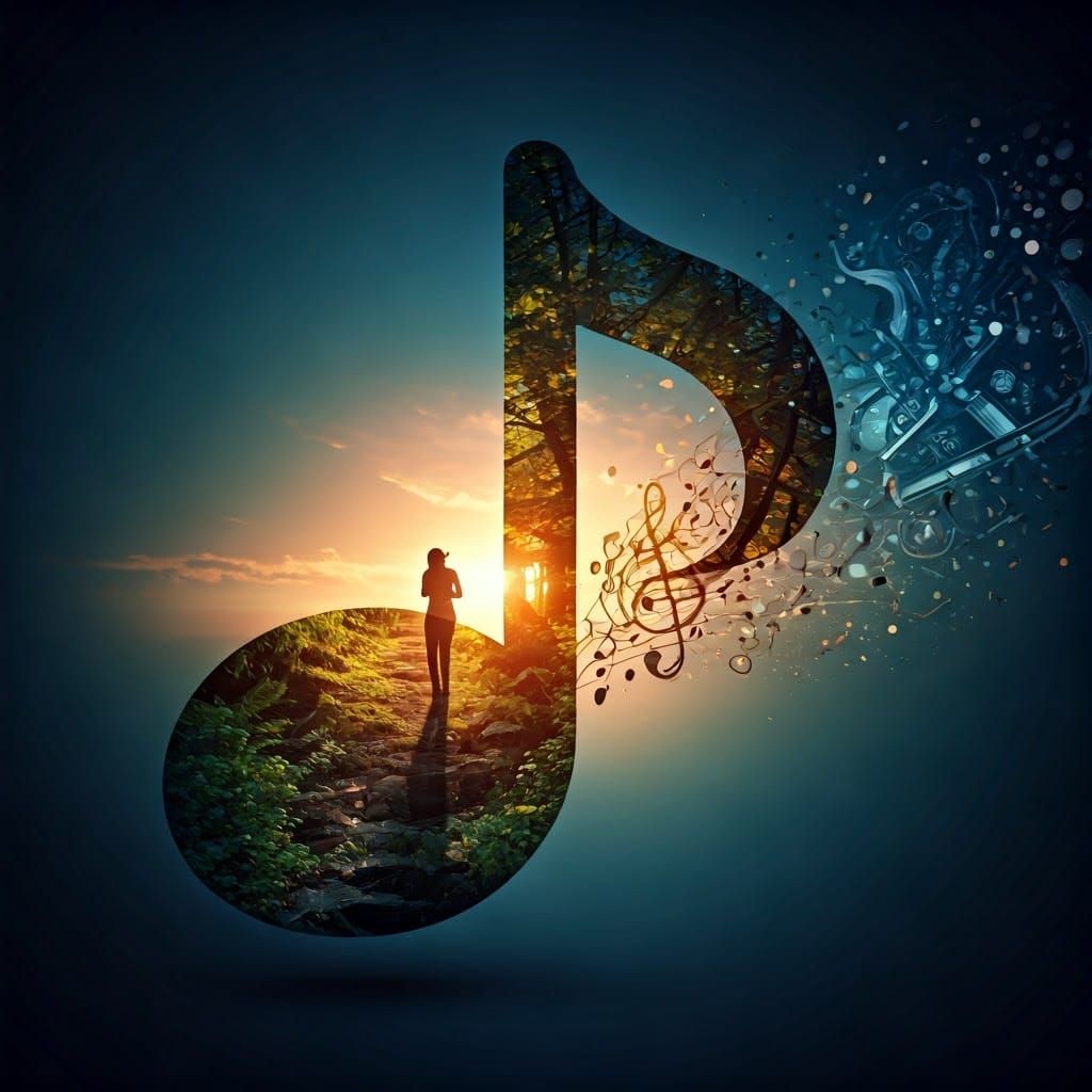 Harmonic Double Exposure: Music Note in Nature