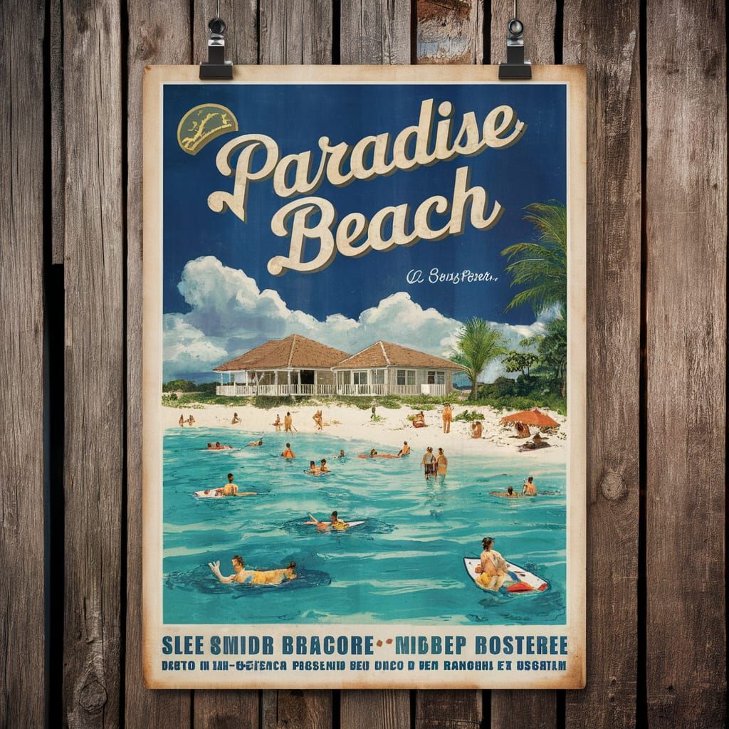 Retro Seaside Resort Paradise Beach Poster