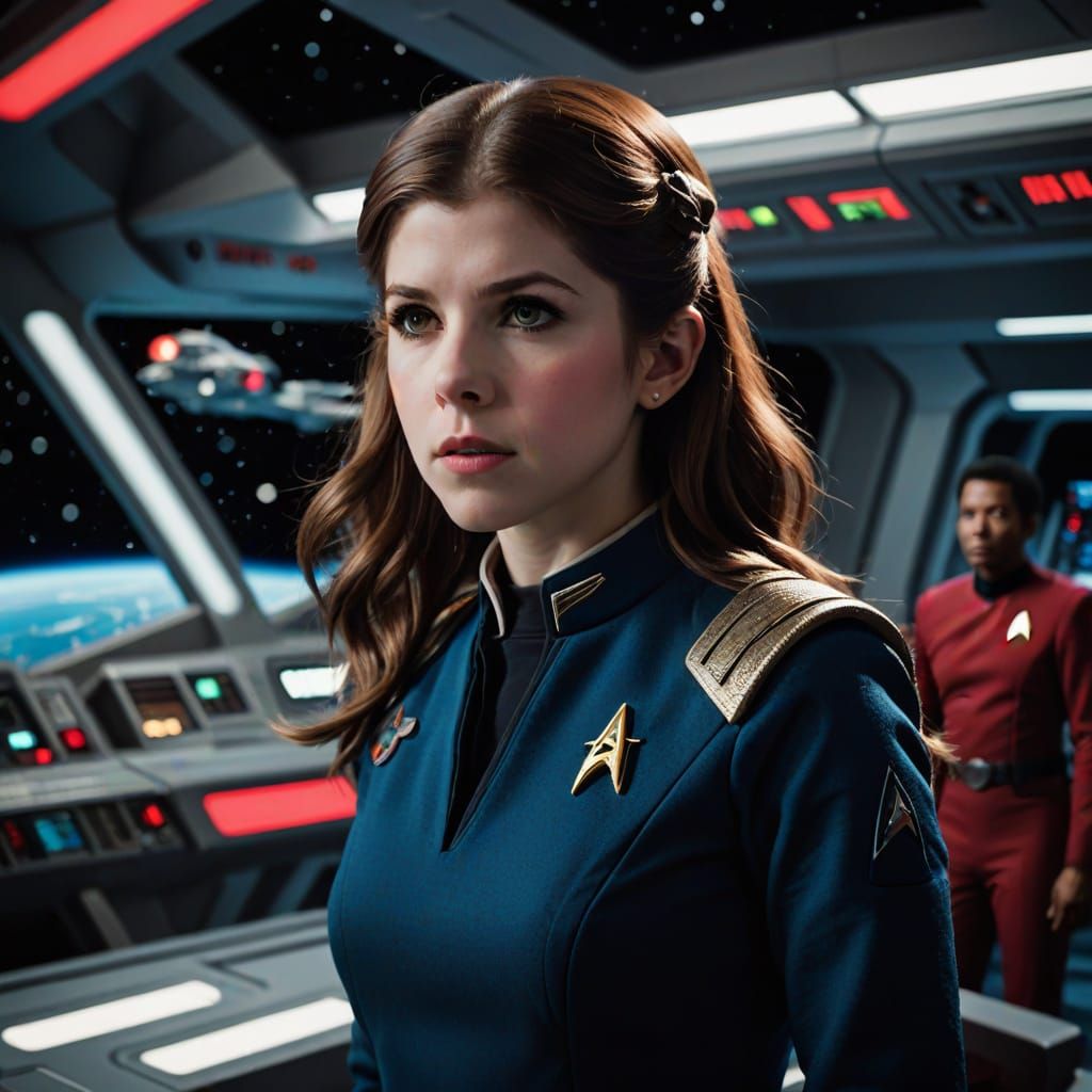 Anna Kendrick as a Starfleet Officer in Retro Star Trek Aest...