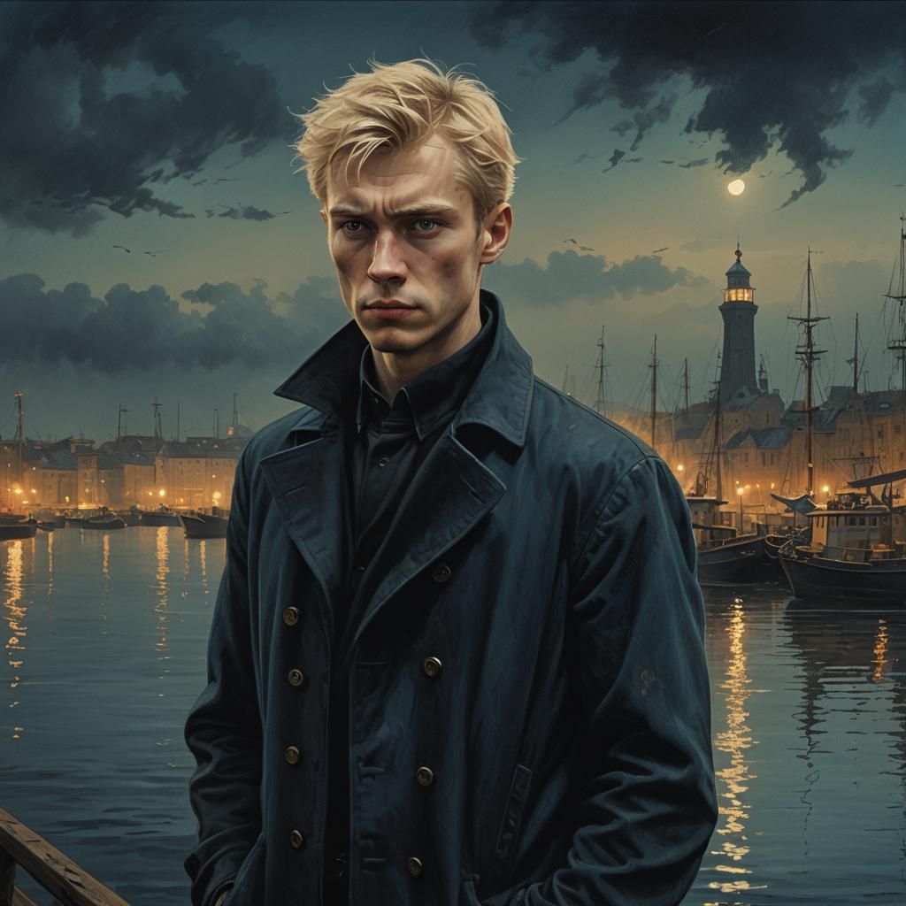 Midnight Harbor Walk: Moody Fantasy Concept Art