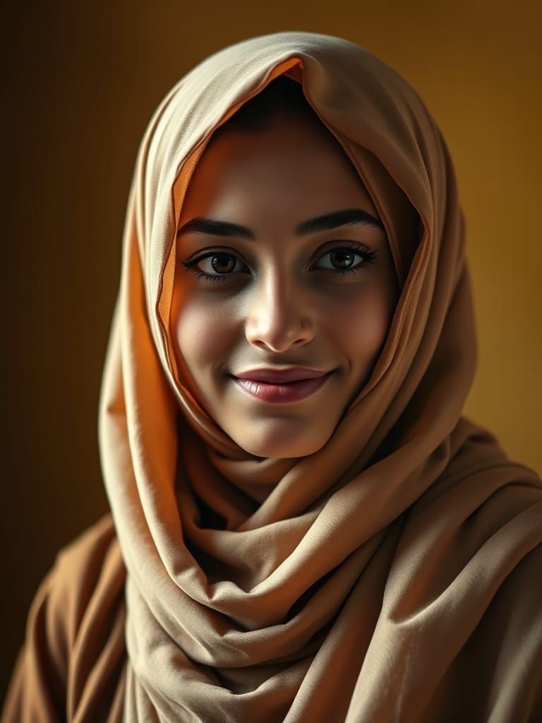 Serene Muslim Woman in Rembrandt-Style Portrait