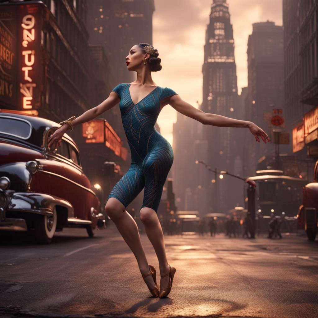 Charleston Dancer in New York: Detailed Matte Painting