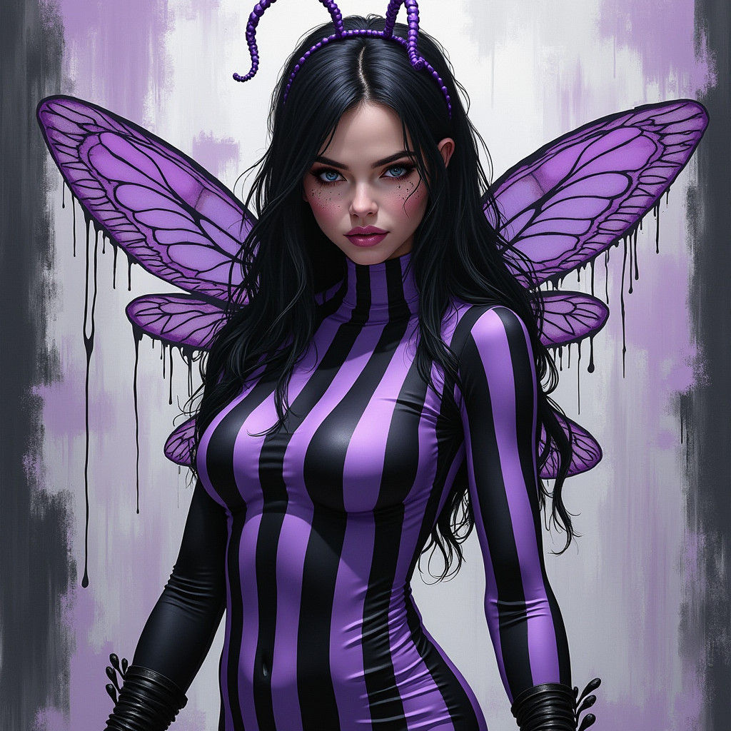 Bee-Themed Female Assassin in Lavender and Black