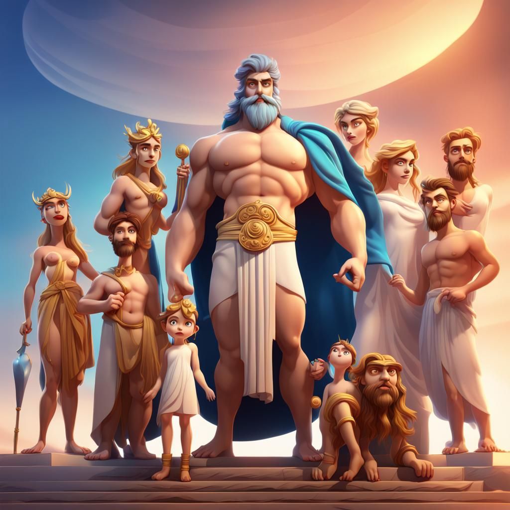 Greek Gods Family Portrait in 3D Digital Art