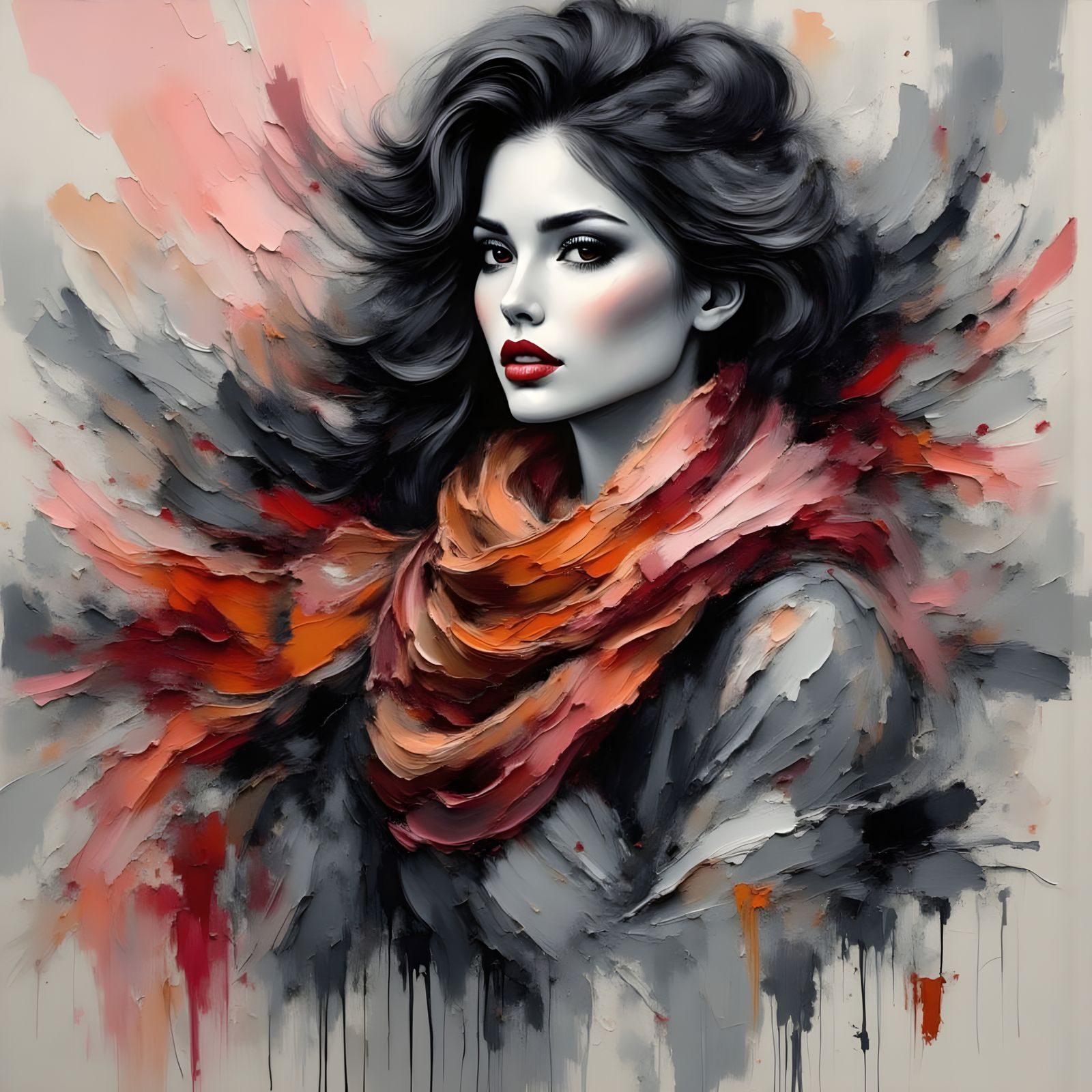 Ravishing Lady in Textured Impasto Oil Painting