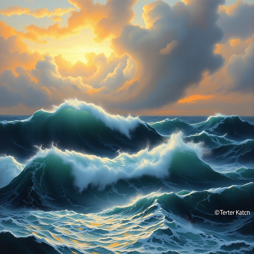 Tempestuous Ocean Sunset in Romantic Style