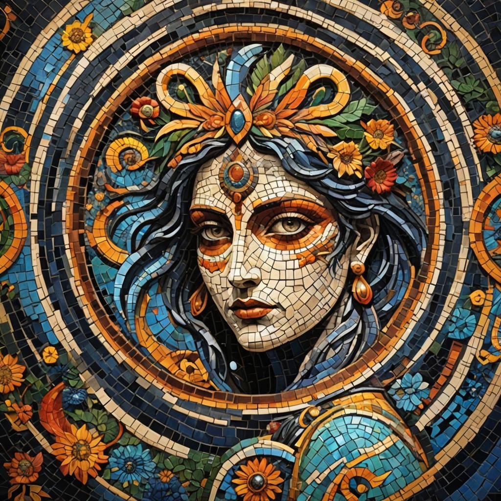 Mythological Mosaic in Bright Complementary Colors