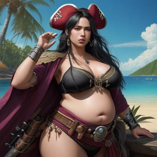 Hyperrealistic Pirate on Tropical Beach in Splash Art Style