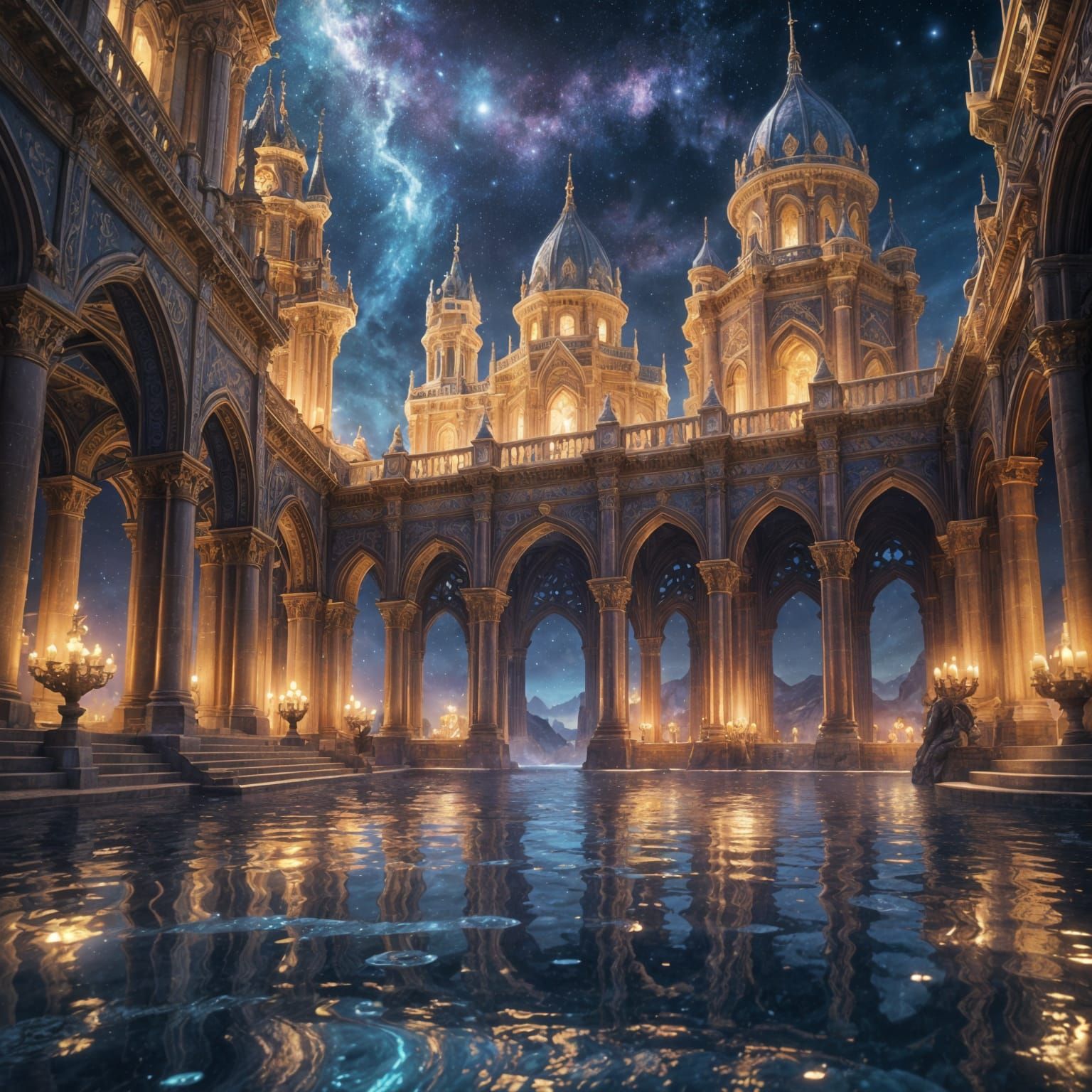 Fantastical Starlit Kingdom: Detailed Matte Painting