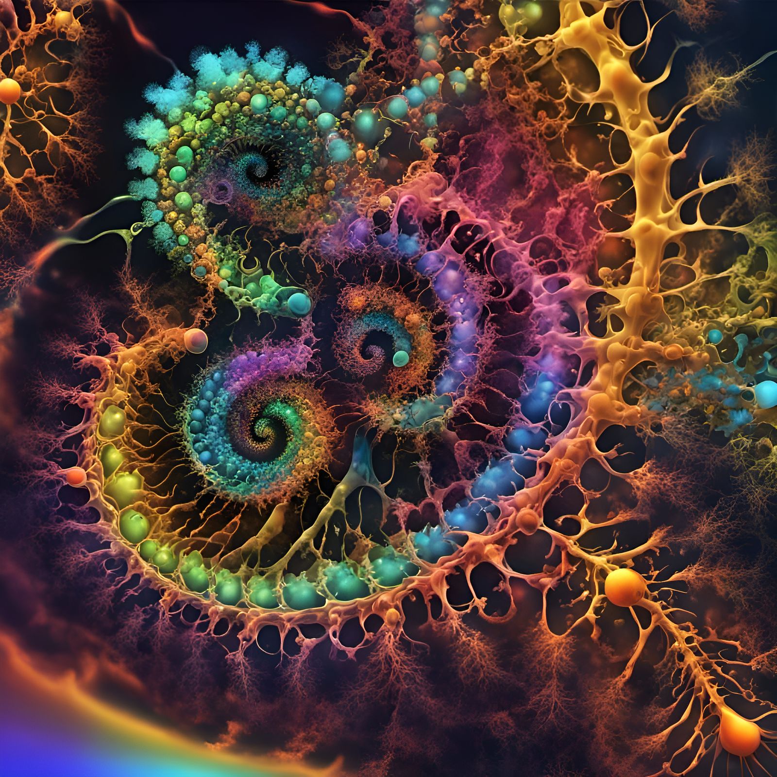 Rainbow Microbes in a 4D Fractal Light Web