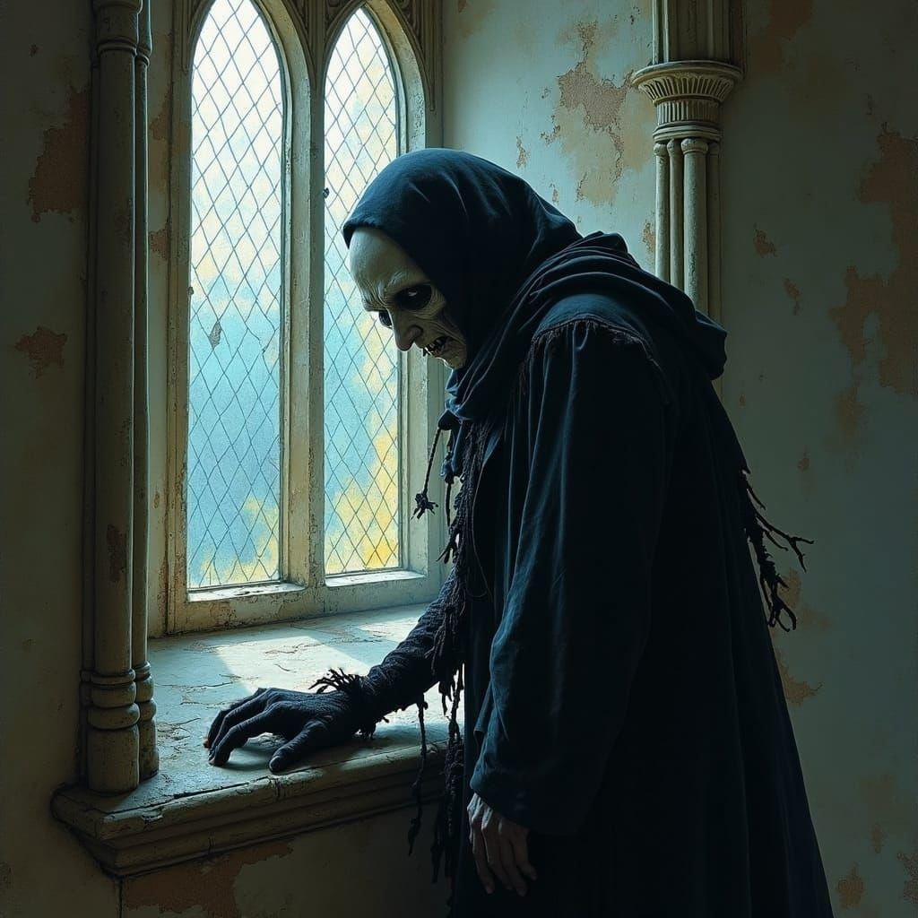 Gothic Vampire in Window, 1800s Portrait