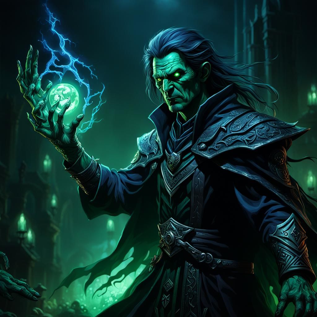 Warlock Battles Spirit Realm in Dark Fantasy Art