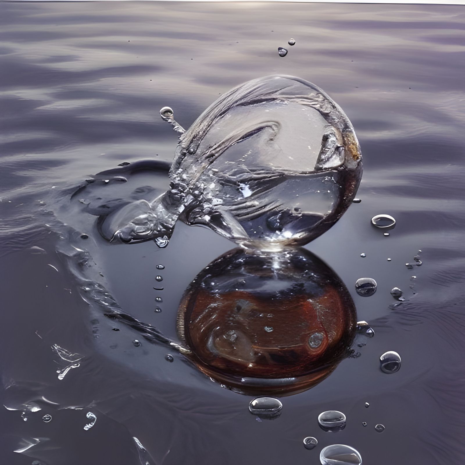 Frozen Water Drop: Hyperrealistic Oil Painting