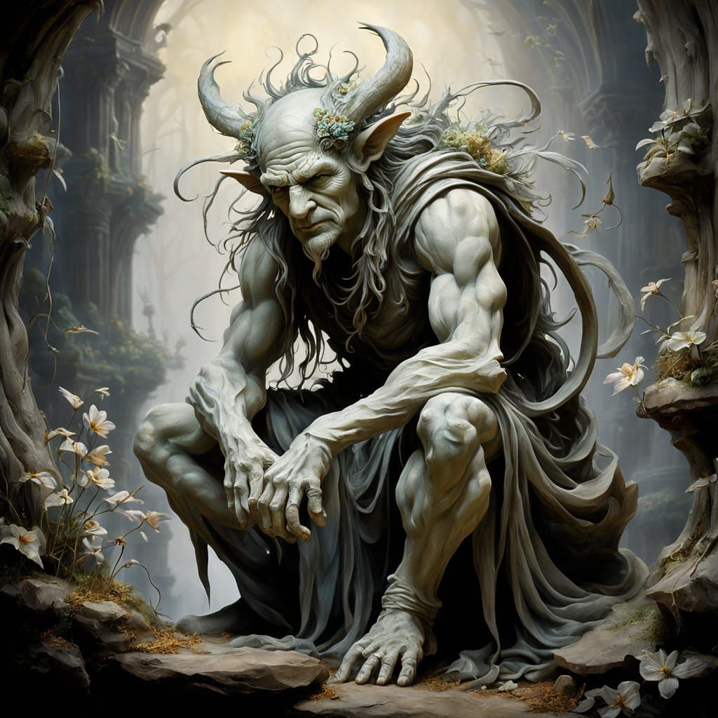 Ethereal Clay Sculpture Rising from Enchanted Mist