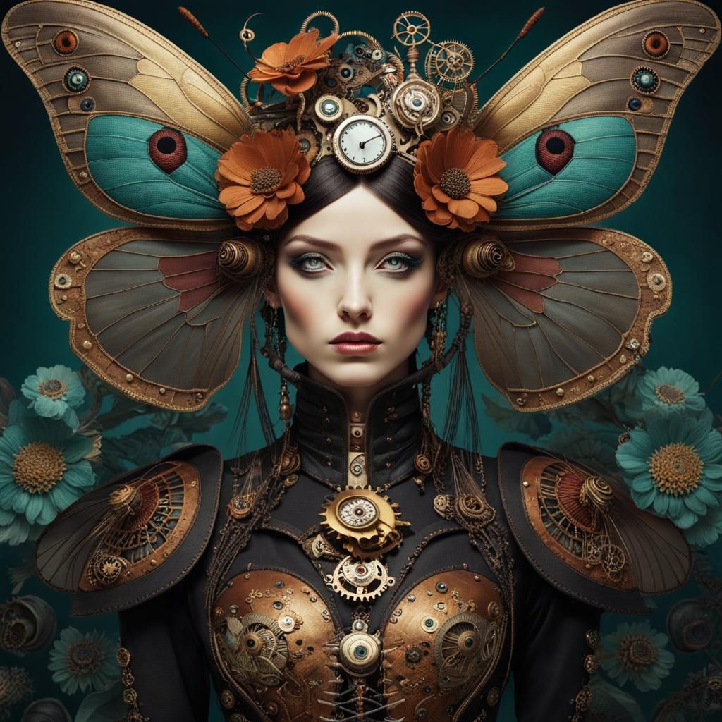 Steampunk Insect Woman with Floral Design