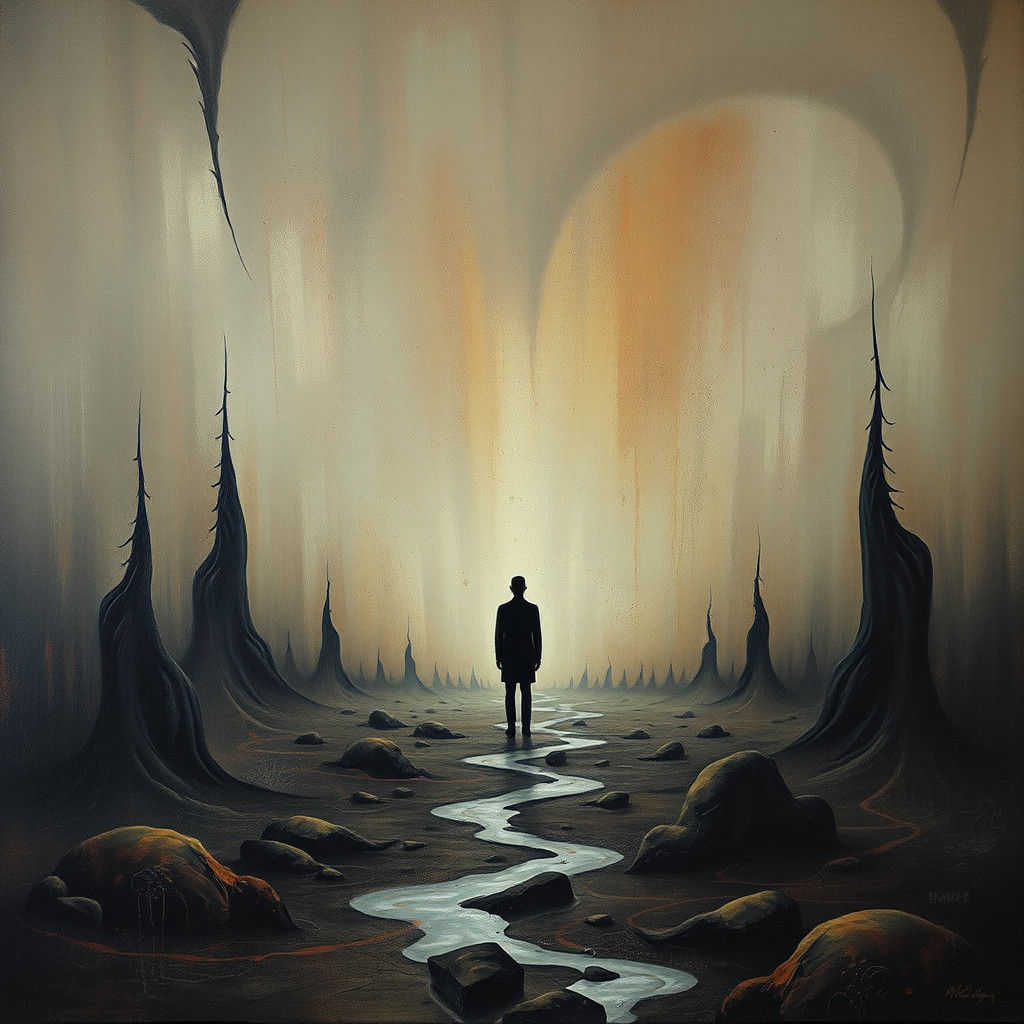 Surreal Figure in Abstract Dreamscape, Expressionist Style