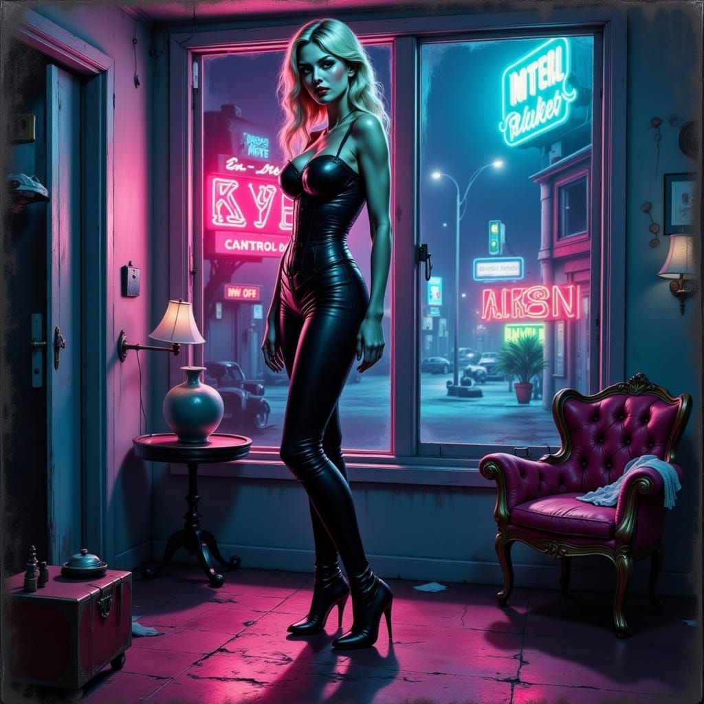 Impressionist Oil Painting of Woman in Motel Room