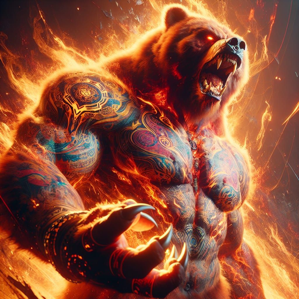 Golden Werebear Destroys Deity: Fantasy Concept Art