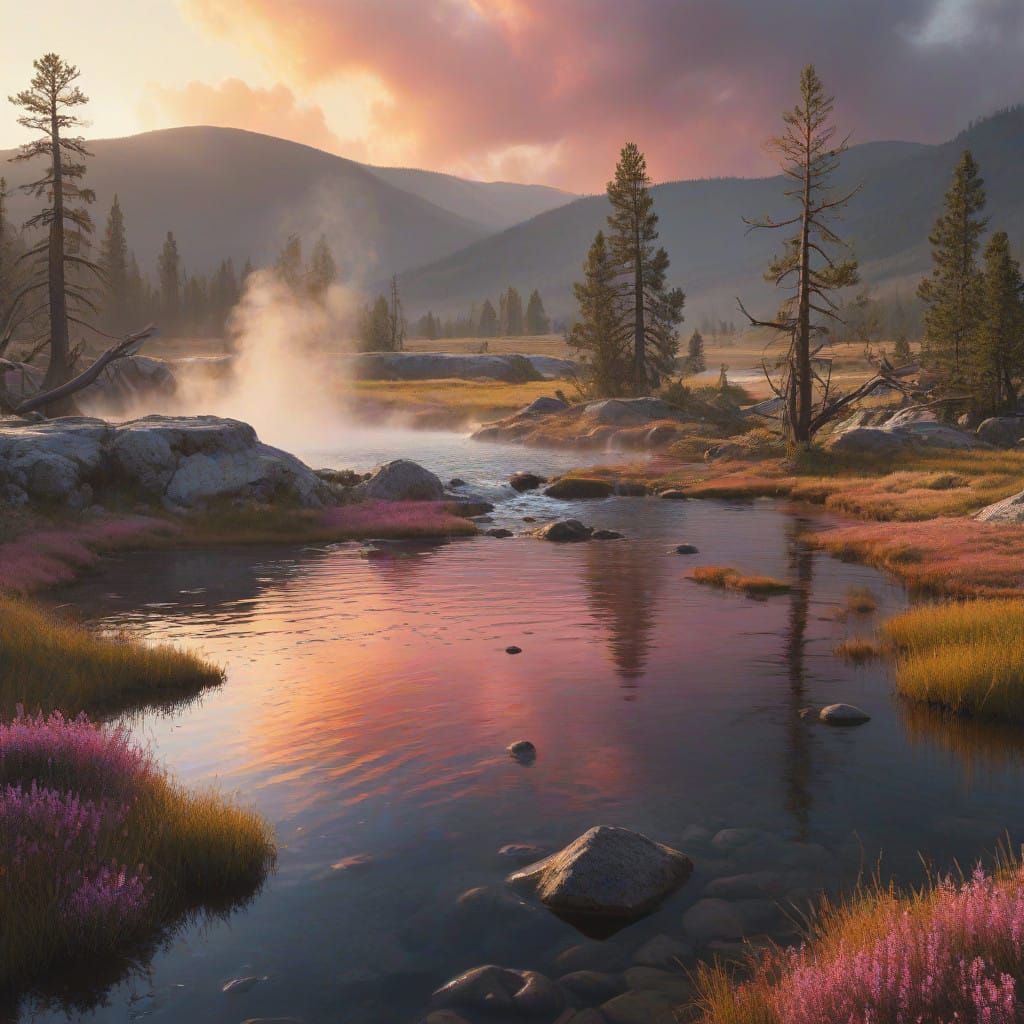 Surreal Yellowstone Sunset Captured in Photorealistic Detail