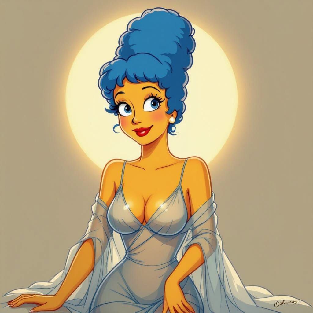 Marge Simpson in Elegant Nightgown Digital Painting