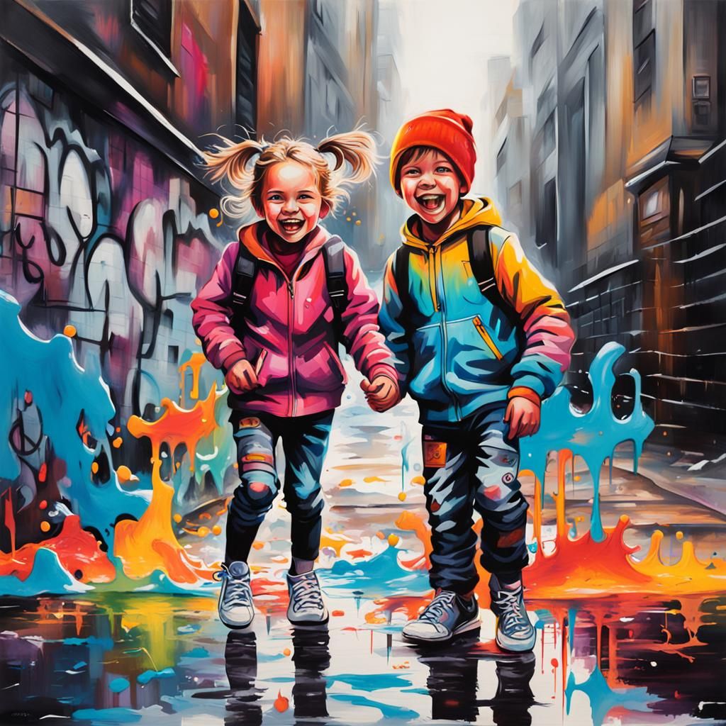 Brother and Sister's Colorful Graffiti Adventure