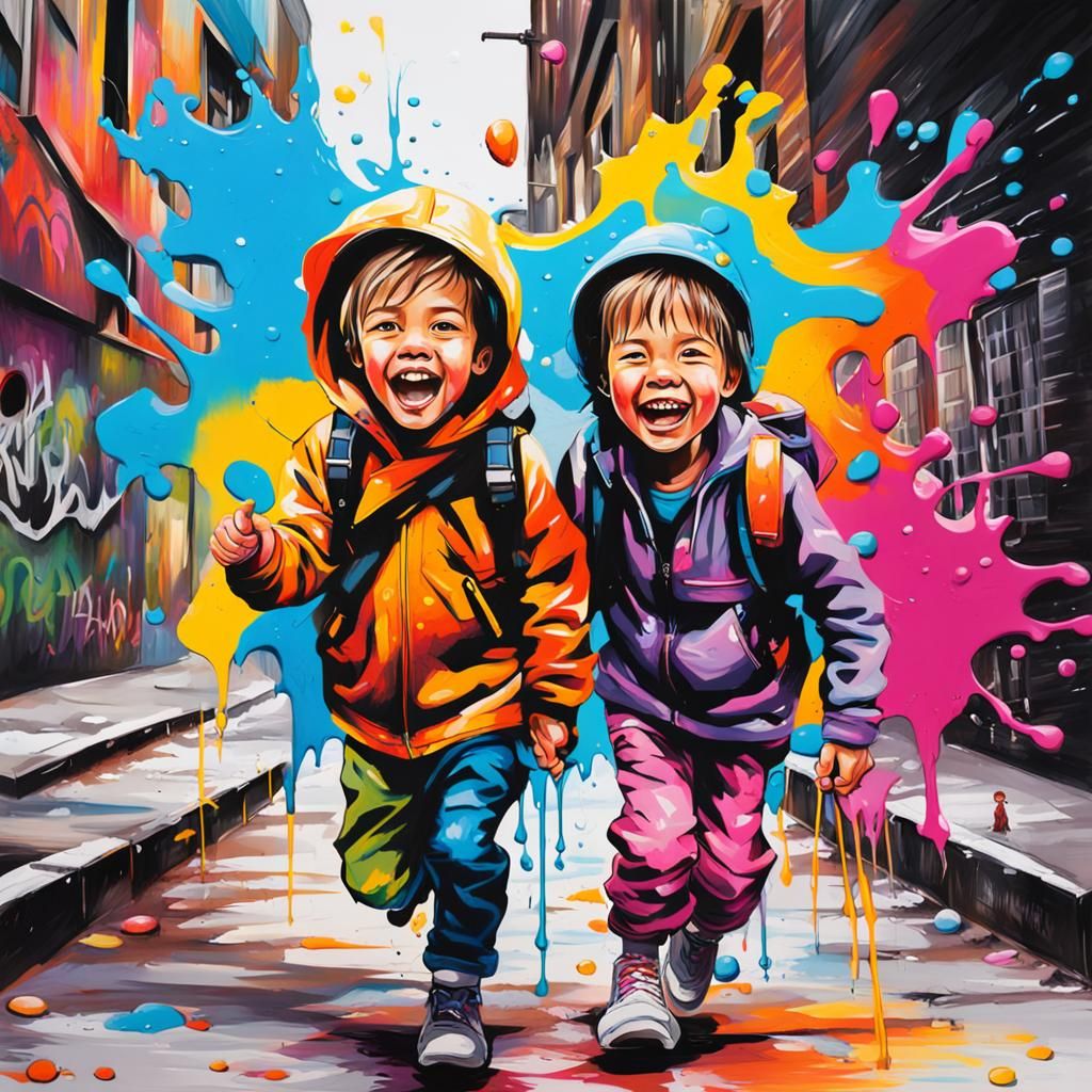 Brother and Sister's Colorful Graffiti Adventure