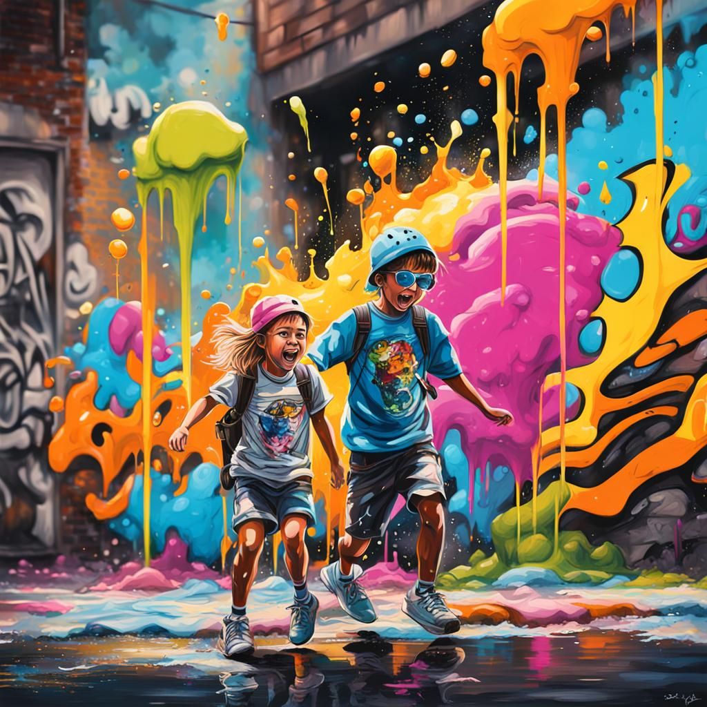 Brother and Sister's Colorful Graffiti Adventure