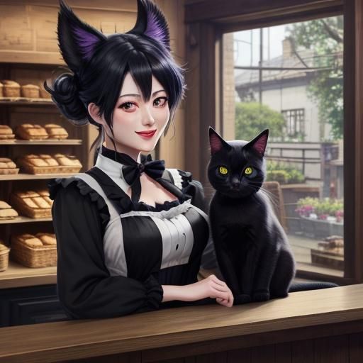 Adorable Jiji in Bakery, Studio Ghibli Style