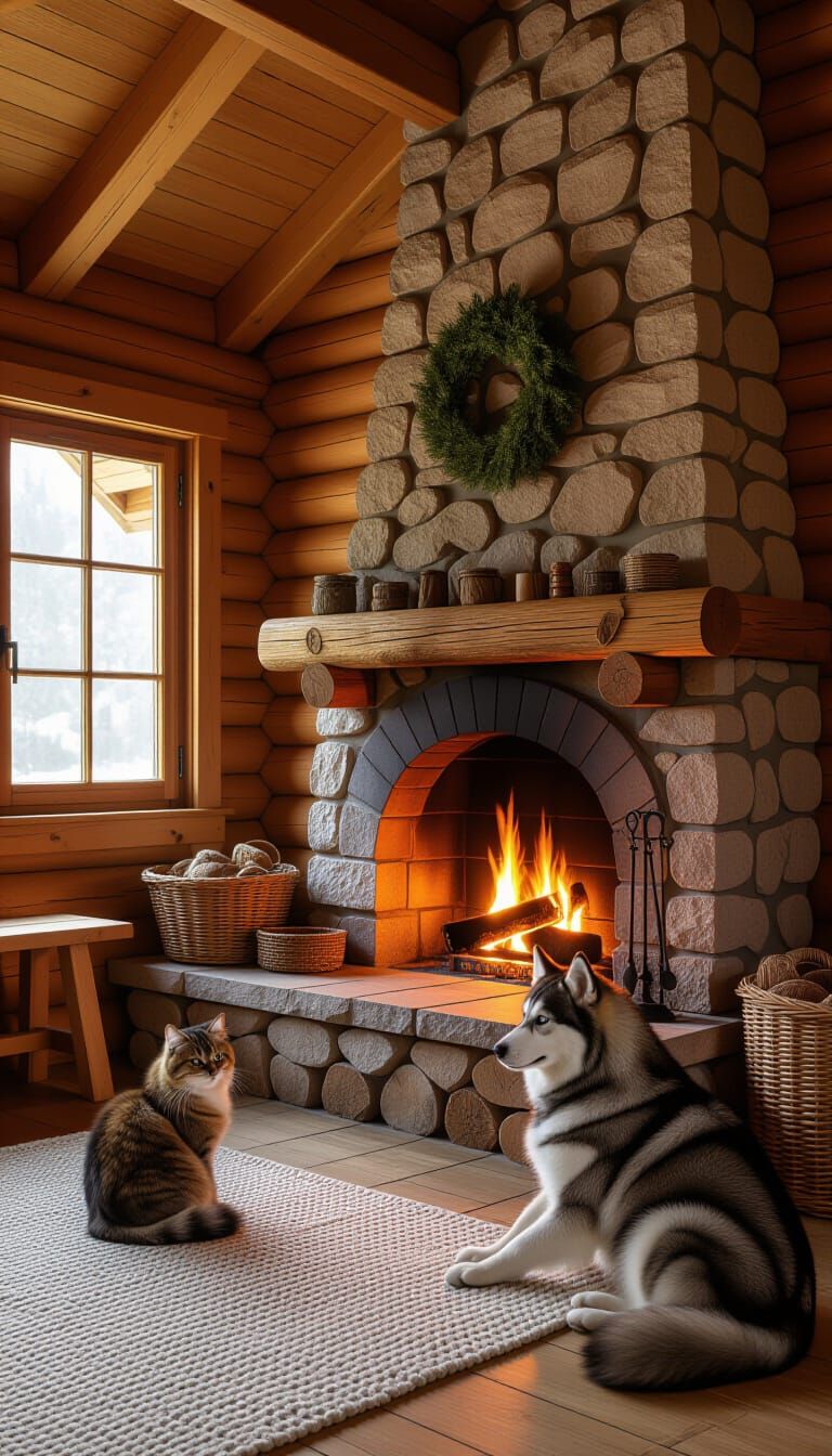 Cozy Cabin Interior in Impasto Style
